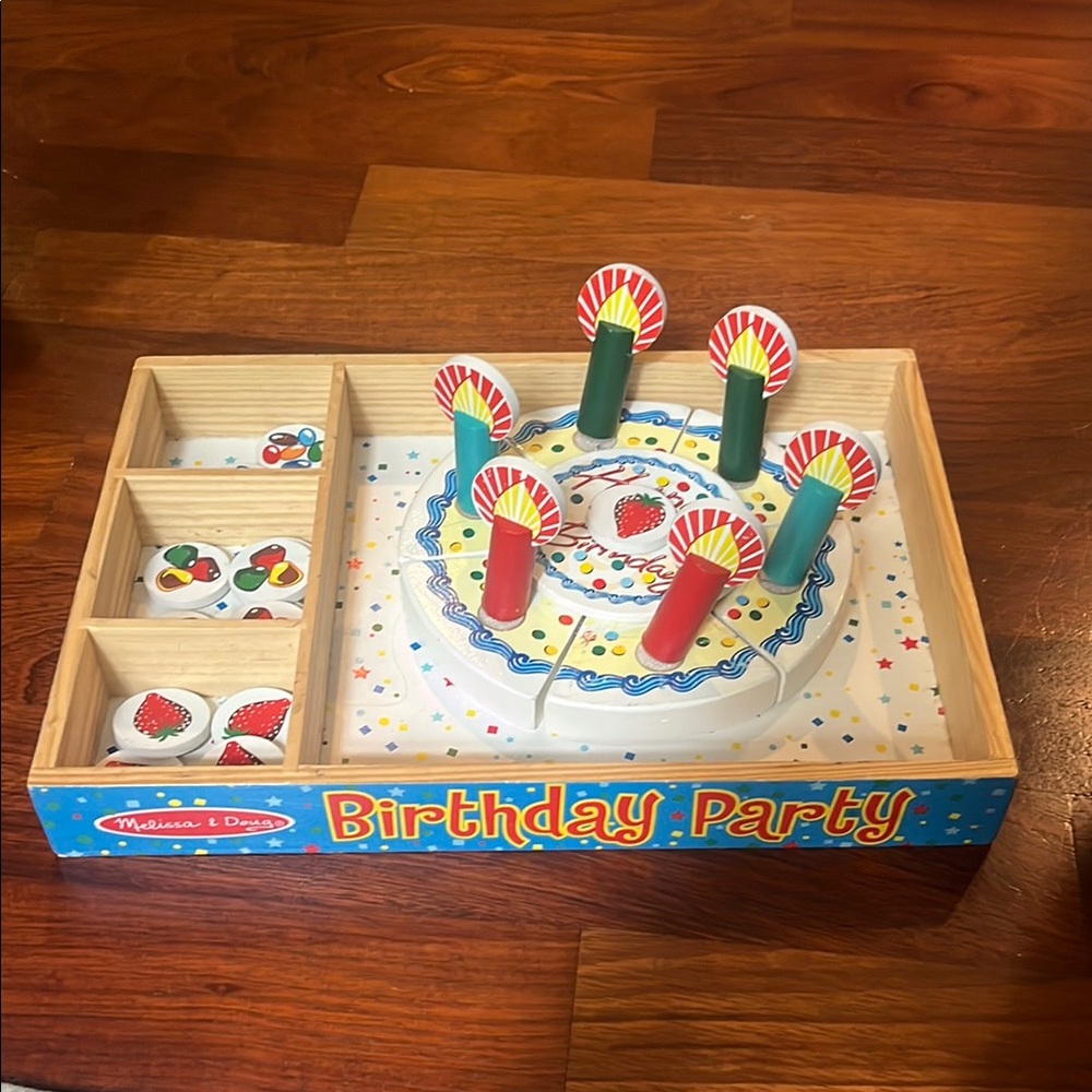 Melissa & Doug Wooden Party Cake Play Set With Mix n Match Toppings